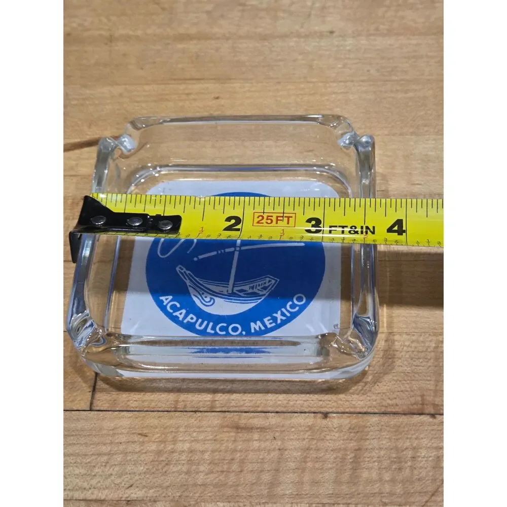 Vintage Hotel Elcano Acapulco Mexico Advertising Clear Glass Ashtray 3.75 Inch